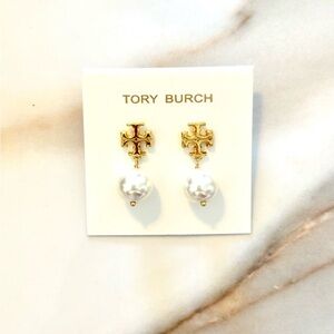 Tory Burch Gold and White Drop Earrings